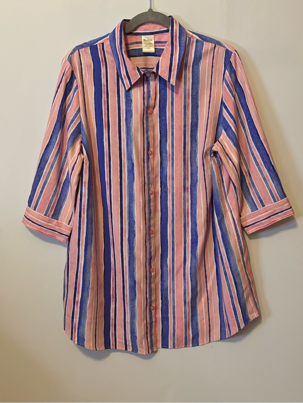 Blair Pink and Blue Vertical Stripe Button-Down  Shirt Vintage Y2K